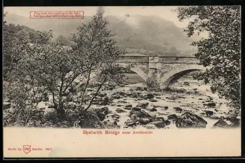 AK Ambleside, Skelwith Bridge, Motiv in Farbe im Gegenlicht, Halt gegen das Licht