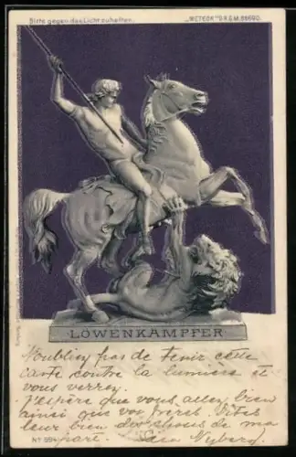 Lithographie Löwenkämpfer mit Farbverlauf im Gegenlicht, Halt gegen das Licht