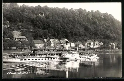 AK Wehlen, Raddampfer Leipzig auf der Elbe