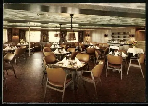 AK Passagierschiff Regina Maris, Spezialschiff für Kreuzfahrten der Lübeck Linie A.G., Innenansicht Speisesaal