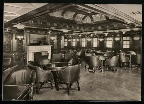 AK Motorschiff Berlin des Norddeutschen Lloyd Bremen, Rauchsalon Touristen-Klasse, Passagierschiff