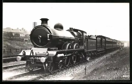 AK Britische Lokomotive Nr. 1087 der Great Central mit Tender und Personenwaggons, englische Eisenbahn