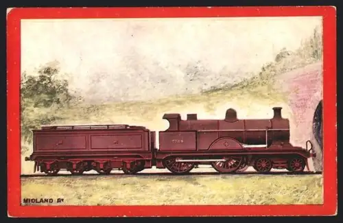 Künstler-AK Britische Lokomotive Nr. 2784 der Midland Railway mit Tender vor einem Tunnel, englische Eisenbahn