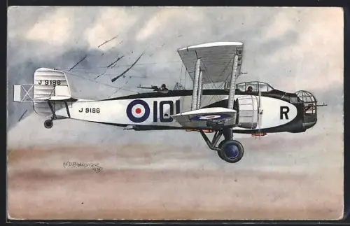Künstler-AK Britisches Kampfflugzeug Boulton Paul Overstrand