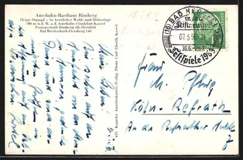 AK Rimberg, Autobahn-Rasthaus mit Terrasse neben der Autobahn