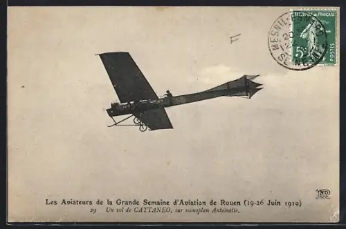 AK Un vol de Cattaneo, sur monoplan Antoinette, Flugzeug