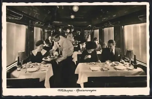 AK Eisenbahn, Gäste im Speisewagen der Mitropa