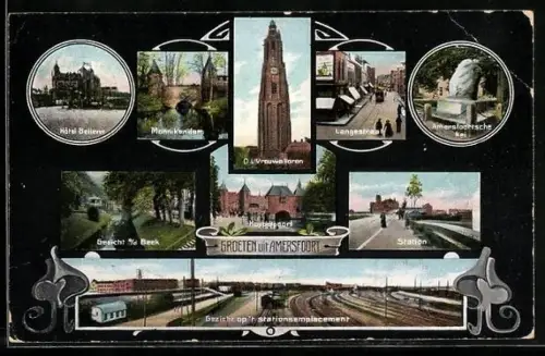 AK Amersfoort, Hotel Bellevue, Station, Langestraat