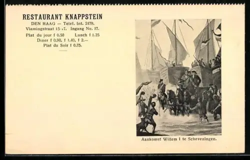 AK Den Haag, Restaurant Knappstein, Aankomst Willem I te Scheveningen