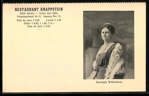 AK Den Haag, Restaurant Knappstein, Koningin Wilhelmina