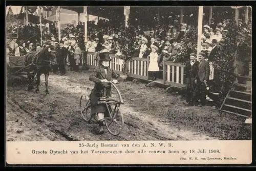 AK Haarlem, 25-Jarig Bestaan van den ANWB, Groote Optocht van het Vervvoerwezen, 1908
