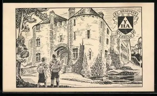 Künstler-AK St. Briavels, St. Briavels Castle, Wappen YHA