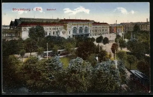 AK Strassburg i. Els., Bahnhof mit Anlagen aus der Vogelschau