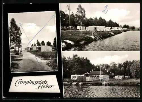AK Heber /Lüneburger Heide, Campingplatz I. Meier, Zelte, See, Hauptgebäude