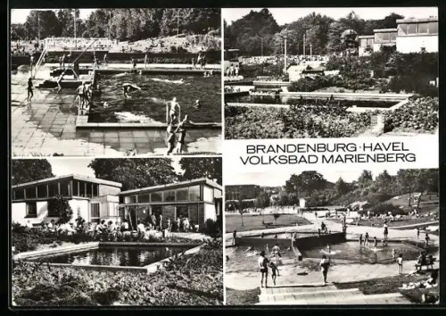 AK Brandenburg an der Havel, Volksbad Marienberg, Schwimmbecken, Badegäste, Freizeitanlage