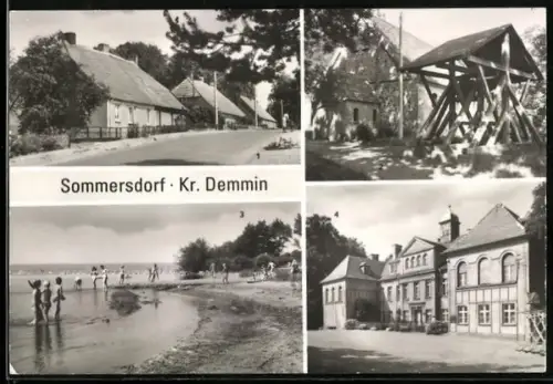 AK Sommersdorf /Demmin, Dorfstrasse, Dorfkirche, Badestelle am Kummerower See, Rat der Gemeinde