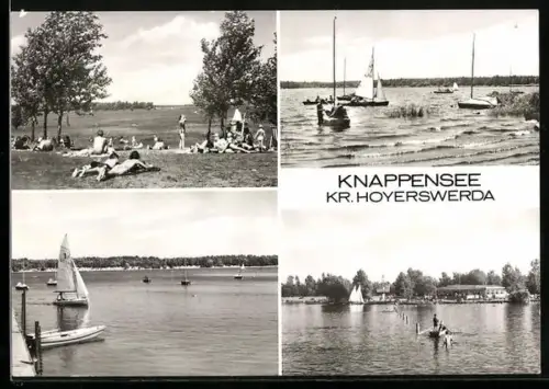 AK Knappensee /Hoyerswerda, Badestelle, Segelboote, Strandansicht
