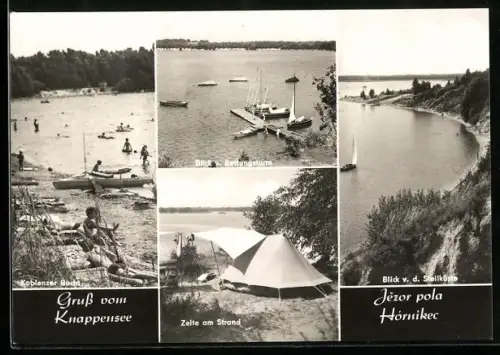 AK Knappensee, Koblenzer Bucht, Zelte am Strand, Blick von der Steilküste