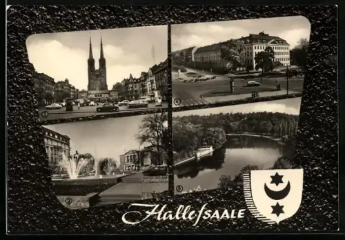 AK Halle /Saale, Hallmarkt, Theater des Friedens, Franckesche Stiftungen