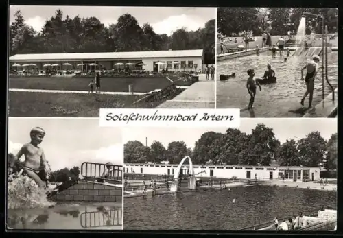 AK Artern, Soleschwimmbad, Kinderbecken, Gebäude / Gaststätte