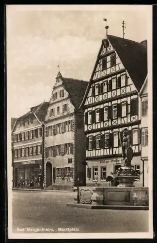 AK Bad Mergentheim, Marktplatz mit Brunnen