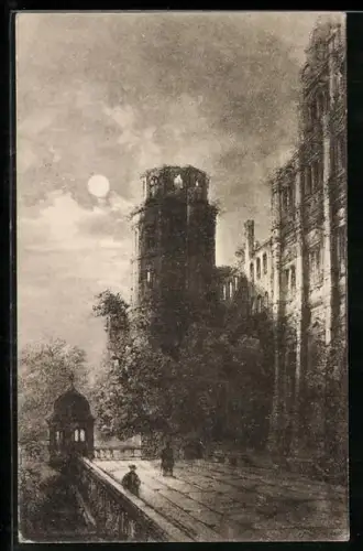 Künstler-AK Heidelberg, Schlossaltan bei Mondschein