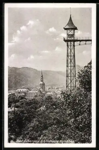 AK Bad Schandau, Aufzug vor der Ortschaft im Elbsandsteingebirge