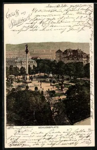 AK Stuttgart, Schlossplatz aus der Vogelschau