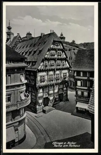 AK Esslingen a. Neckar, Partie am Rathaus aus der Vogelschau