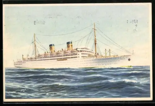 Künstler-AK Passagierschiff M/S Italia der Home Lines auf hoher See