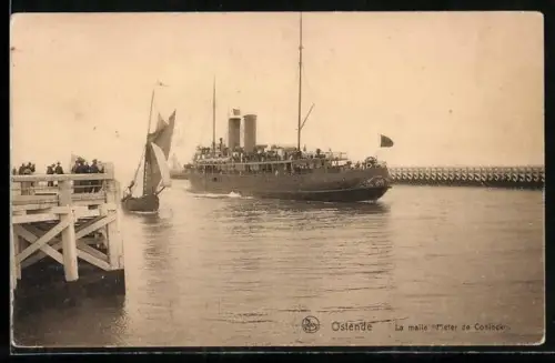 AK Ostende, Passagierschiff Pieter de Coninck verlässt den Hafen