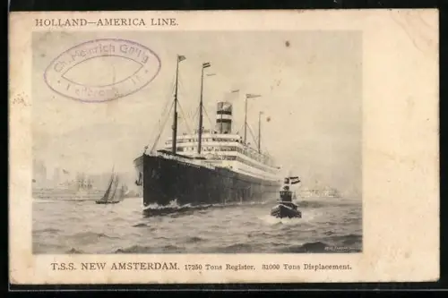 AK Passagierschiff T.S.S. Amsterdam der Holland-America Line im Hafen