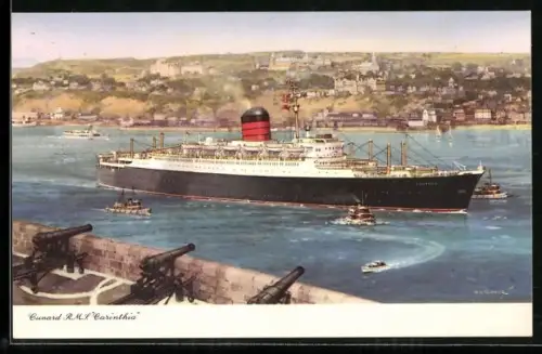 Künstler-AK R.M.S. Carinthia der Cunard Line in Küstennähe