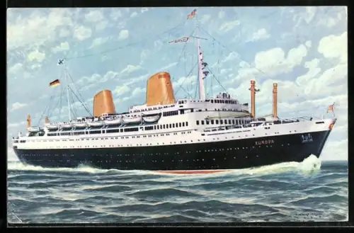 AK Passagierschiff MS Europa vom Norddeutschen Lloyd auf hoher See