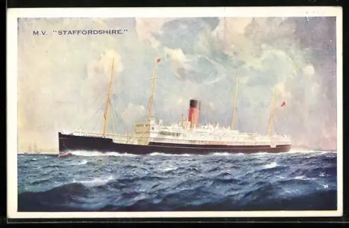Künstler-AK Passagierschiff M.V. Staffordshire in bewegter See