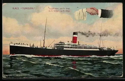 AK Passagierschiff R.M.S. Tunisian in Fahrt auf hoher See