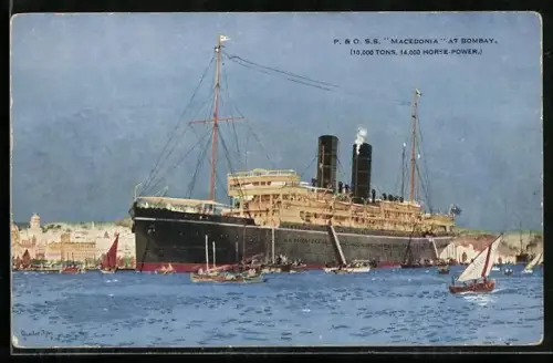 AK Bombay, Passagierschiff S.S. Macedonia der P. & O. im Hafen