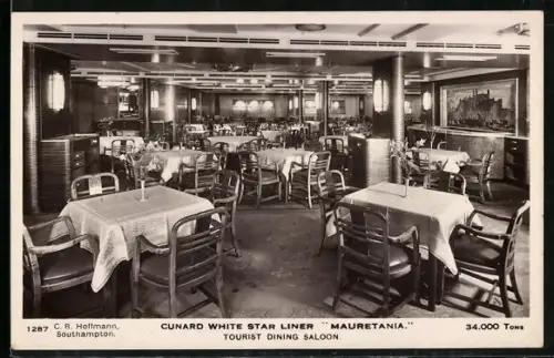 AK Cunard White Star Liner Mauretania, Tourist Dining Saloon, Passagierschiff