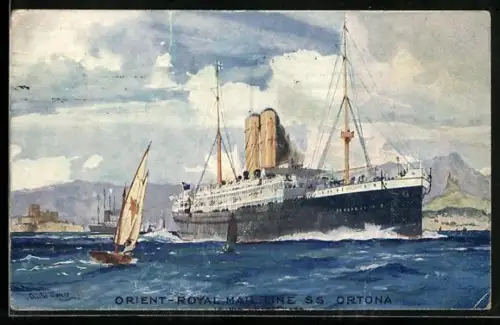 Künstler-AK S.S. Ortona of the Orient-Royal Mail Line leaving harbour, Passagierschiff
