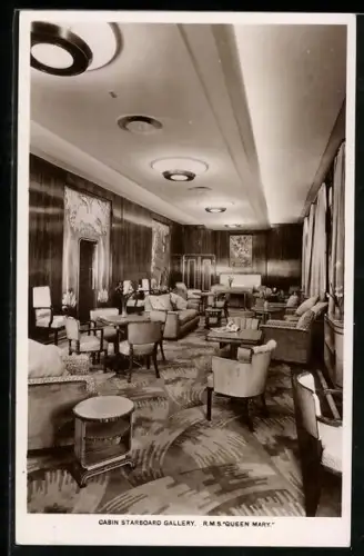 AK Passagierschiff R.M.S. Queen Mary, Cabin Starboard Gallery, Innenansicht, Passagierschiff