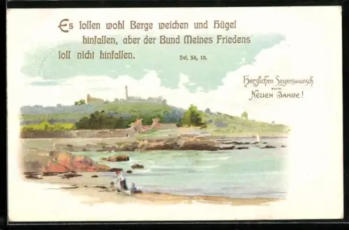 Lithographie Idyllische Flusslandschaft, Es sollen wohl Berge weichen und Hügel hinfallen...