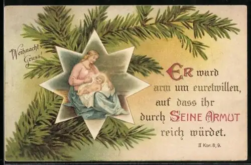 AK Maria und das Jesuskind, Er ward arm um euretwillen auf dass ihr durch seine Armut reich würdet