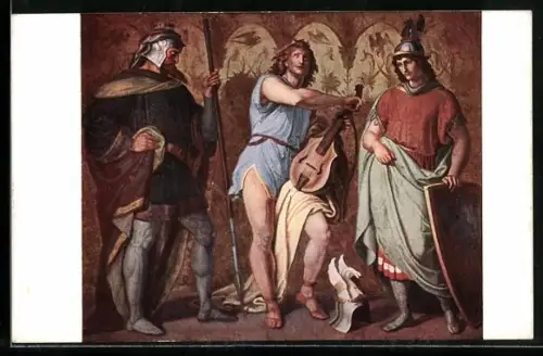 AK Hagen, Volker und Dankwart, Freskogemälde von Schnorr von Carolsfeld, Nibelungen