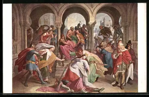 AK Nibelungen, Kriemhilde erschlägt Hagen und fällt durch Hildebrand