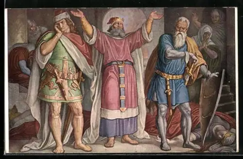 Künstler-AK Nibelungen, König Etzels Klage