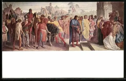 AK Nibelungen, Bild Nr. 30, Ankunft der Boten in Bechelaren, die die Mär berichten