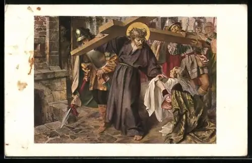 Künstler-AK L. Feldmann: Veronika reicht Jesu das Schweisstuch