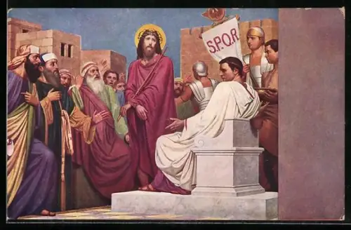 AK Jesus tritt vor seinen Richter, Bild aus der Bibel