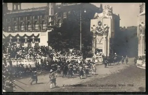 AK Wien, Kaiser-Jubiläum, Huldigungs-Festzug 12. Juni 1908, Ehrentribüne, Musketiere