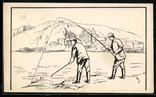 AK Zwei Angler am Ufer stehend